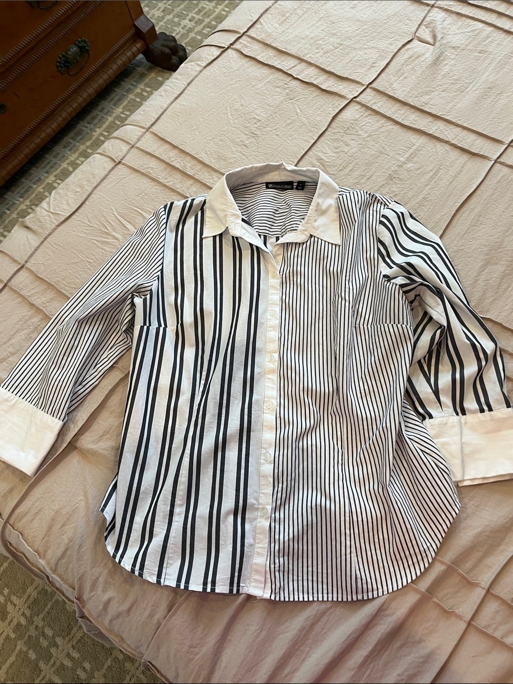 New York & Company Black and White Striped Button-Down Shirt